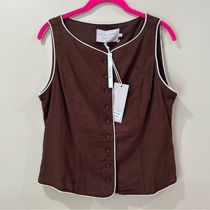 White Closet Elements Women's Small Brown Linen Blend Vest Waistcoat Top New